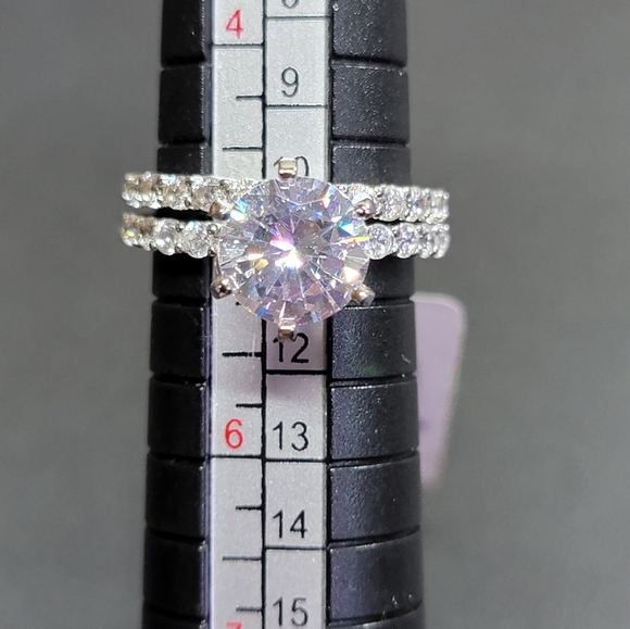 Bella Luce Simulated Diamond Engagement Ring Set~Size 5 Rhod/SS - Picture 3 of 8